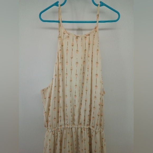 $168 Lucky Brand 100% Silk Geometric Print Maxi Dress L Boho Neutral - Picture 6 of 11